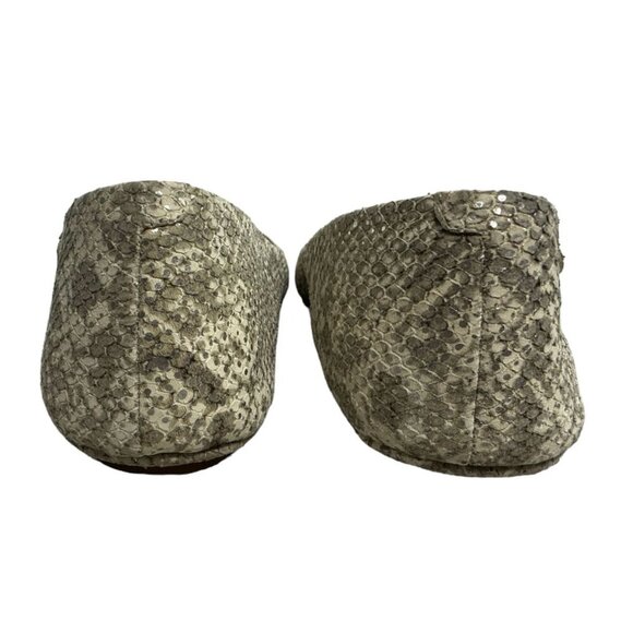 TORY BURCH Travel T Snake Embossed Sparkling Leather Ballet Flats Roccia 9M - Picture 7 of 12